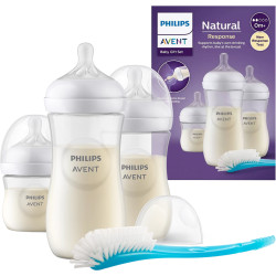 Комплект за новородено с 3 шишета за хранене Natural Response с биберони без протичане и четка за почистване Philips-Avent Natur