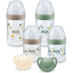 Комплект пластмасови шишета каучуков биберон Nuk Termo Control for Nature perfect start, 0-6м, 6 части