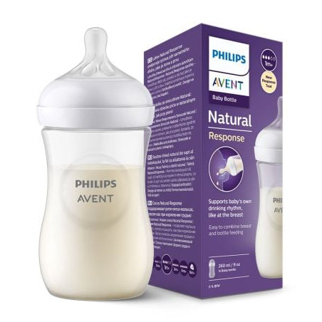 Шише с биберон без протичане 1м+ Philips-Avent Natural Response 3.0, 260 мл