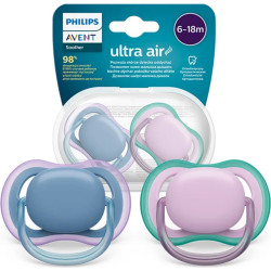 Ортодонтични залъгалки Philips-Avent Ultra Air, 2 броя, със стерилизаторна кутия, неутрални, момиче, 6-18 м
