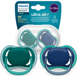 Ортодонтични залъгалки Philips-Avent Ultra Air, 2 броя, със стерилизаторна кутия, неутрални, момче, 6-18 м