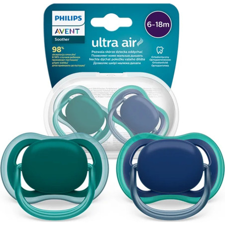 Ортодонтични залъгалки Philips-Avent Ultra Air, 2 броя, със стерилизаторна кутия, неутрални, момче, 6-18 м