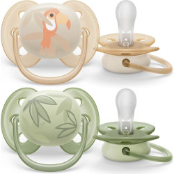 Ортодонтични залъгалки Philips-Avent Ultra Soft, 2 броя, със стерилизаторна кутия, тукан/листа, 0-6 м