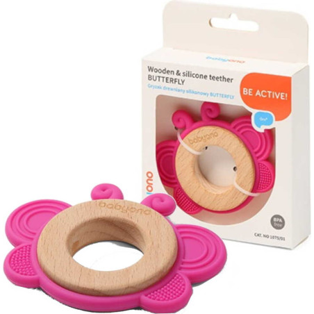 Дървена и силиконова гризалка Babyono Butterfly 1075/01