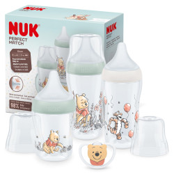 Комплект пластмасови шишета и залъгалка Nuk Perfect Match Temperature Control, Disney Мечо Пух
