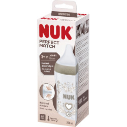 Бебешко пластмасово шише Nuk Termo Control Perfect Match, 260 мл, силиконов биберон M, 3м+, сърце