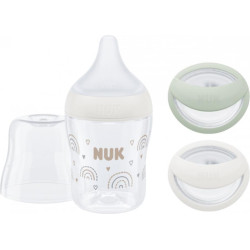 Nuk - Подаръчен Сет Perfect Match: Шише Temperature Control 150мл Дъга и залъгалка MommyFeel, зелено/бежово