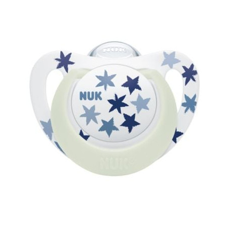 Силиконова залъгалка Nuk Star Night, 1 брой, с кутийка, 6-18м, сини звезди