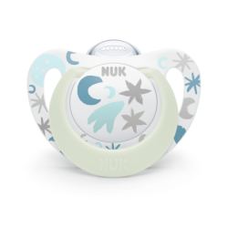 NUK биберон залъгалка силикон 0-6мес. 1бр. STAR Night + box