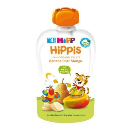 HIPP  8523 HiPPiS БИО банан, круша, манго, плодова закуска, пауч, 100 гр