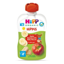HIPP 9% ДДС 8508 HiPPiS Ябълка, банан, бискивити , плодова закуска, пауч, 100 гр
