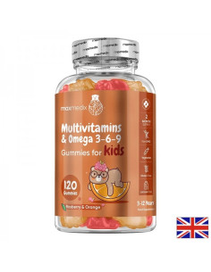 Мултивитамини + Омега 3-6-9 Формула за деца 120 желирани таблетки с аромат на малина и портокал