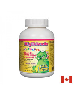 Мултивитамини и минерали за деца Big Friends 60 дъвчащи таблетки с вкус на плодове от джунглата