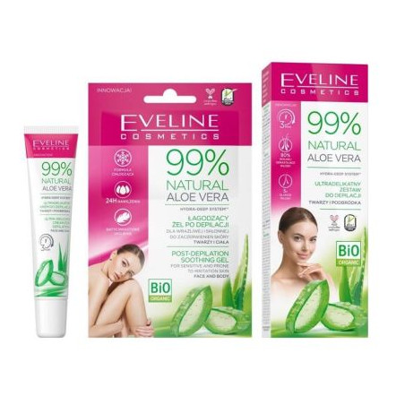 EVELINE 99% NATURAL ALOE VERA 2В1 ДЕПИЛИРАЩ КРЕМ ЗА ЛИЦЕ 20 МЛ + УСПОКОЯВАЩ ГЕЛ ЗА СЛЕД ДЕПИЛАЦИЯ 2Х5МЛ
