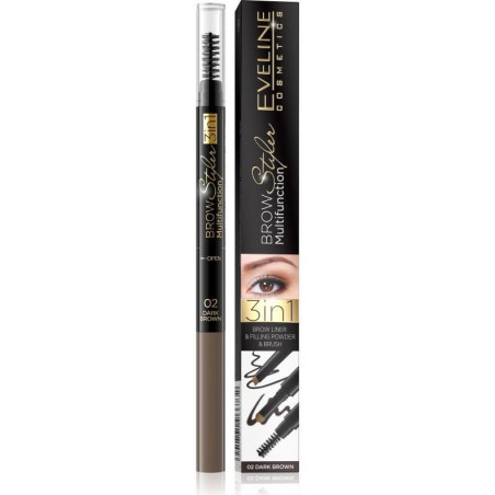 EVELINE BROW STYLER МОЛИВ И ПУДРА ЗА ВЕЖДИ С ЧЕТКА, 02 ТЪМНО КАФЯВ