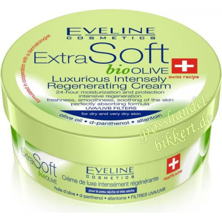 EVELINE EXTRA SOFT КРЕМ ЗА ИНТЕНЗИВНА РЕГЕНЕРАЦИЯ ЗА ЛИЦЕ И ТЯЛО С БИО МАСЛИНА, 200 МЛ
