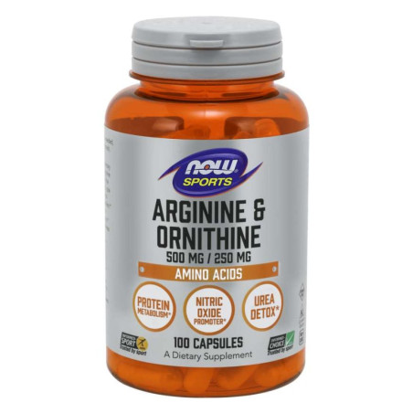 NOW Sports - Arginine & Ornithine 500/250 МГ - 100 Капсули
