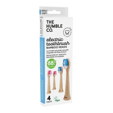 THE HUMBLE CO - ВЕГАН РЕЗЕРВНИ ГЛАВИ ЗА ЕЛЕКТРИЧЕСКА ЧЕТКА PHILIPS SONICARE БАМБУКОВИ МЕКИ - 4 бр
