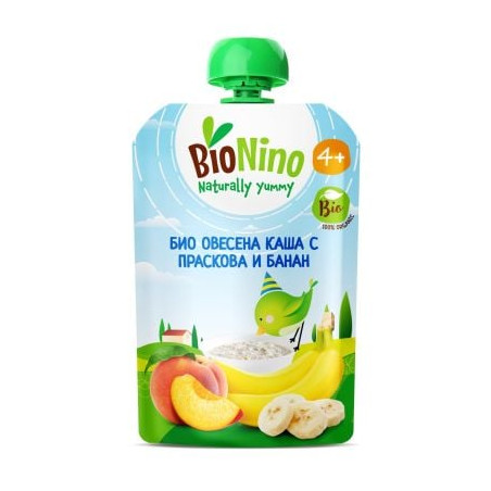 BN2577 БИО ПЛ. ЗАКУСКА С ОВЕСЕНА КАША, ПРАСКОВА И БАНАН, 4+М 90ГР