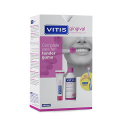 DENTAID комплект VITIS Gingival - вода за уста 500ml + паста за зъби 100ml + четка за зъби подарък