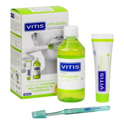 DENTAID комплект VITIS Ortho - вода за уста  500ml + паста за зъби 100 ml + четка за зъби Access Free