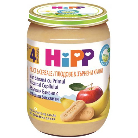 HIPP 9% ДДС Каша пълнозърнеста, ябълка, банан, бискивити 4710, каша, 190 гр