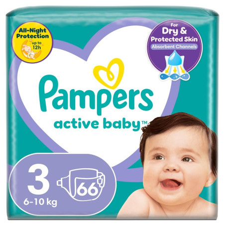PAMPERS 9% ДДС Active Baby Размер 3, пелени, Миди VPP, 66 бр.