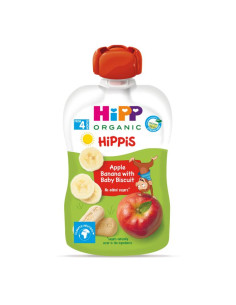 HIPP 9- ДДС 8508 HiPPiS Ябълка, банан, бискивити , плодова закуска, пауч, 100 гр