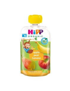 HIPP 8520 HiPPiS БИО Ябълка, круша, банан , плодова закуска, пауч, 100 гр