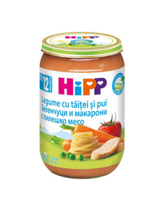HIPP Макарони, зеленчуци, пилешко 6803, пюре, 220 гр