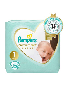 PAMPERS 9- ДДС Premium Care Размер 1, пелени, SMP, 26 бр.