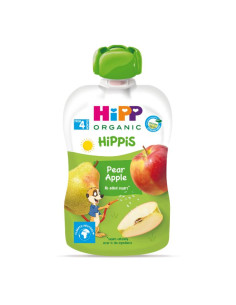 HIPP 8572 HiPPiS Био Круша и ябълка , плодова закуска, пауч, 100 гр