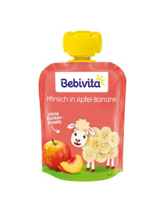 BEBIVITA 19060 Ябълка, Банан и Праскова , плодова закуска, пауч, 90 гр