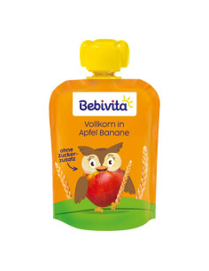 BEBIVITA 9- ДДС 19109 Пълнозърнеста шпелта с Ябълка и Банан, плодова закуска, пауч, 90 гр