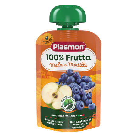 Плодова закуска Plasmon ябълки и боровинки 6+м 100гр.