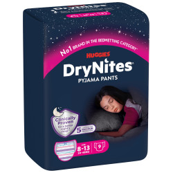 Пелени гащички HUGGIES DryNites Pyjama Pants 8-15 години 9бр. момиче