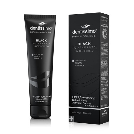 DENTISSIMO Extra Whitening Black избелваща, паста за зъби, 75 мл