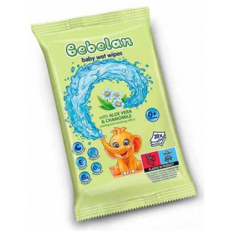 Бебешки мокри кърпи Bebelan с алое вера и лайка 20 бр.