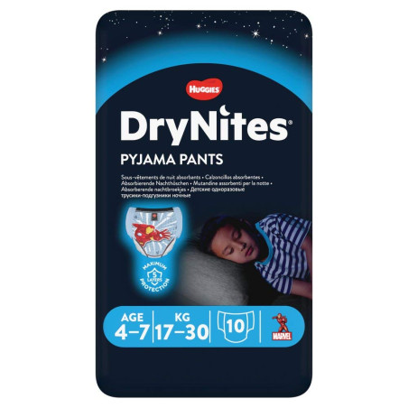 Бебешки пелени гащички HUGGIES DryNites, 4-7 г., 17-30 кг, 10 бр., Момче
