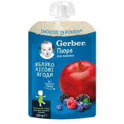 Плодова закуска Nestle Gerber Natural - Пауч с ябълки и горски плодове, 150 g