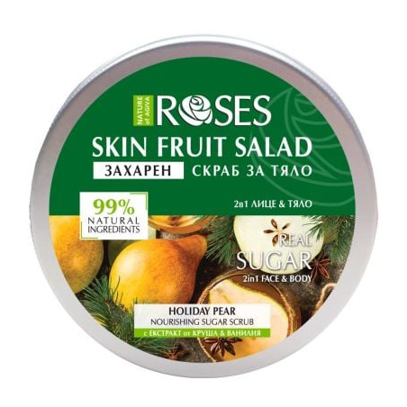 2 в 1 захарен скраб NATURE OF AGIVA FRUIT SALAD, 200 мл със сок от круша и аромат на ванилия
