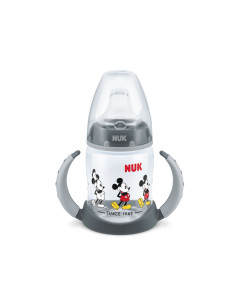 Бебешко шише Nuk First Choice Temperature control, 150мл със силиконов накрайник за сок, Mickey grey, 6-18м
