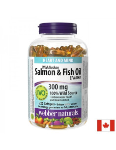Сърдечна и мозъчна функция Дива сьомга (масло) от Аляска (1000 mg)+ Рибено масло (300 mg) 220 софтгел капсули