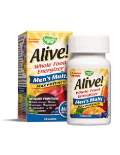 Мултивитамини за мъже максимум сила Алайв Alive! Mens Multi Max Potency Whole Food Energizer 30 таблетки 2
