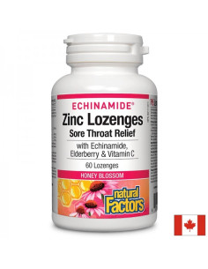 Echinamide Zinc lozenges sore throat relief Цинк, ехинацея, витамин С и черен бъз 60 таблетки за смучене с вкус на цветен мед