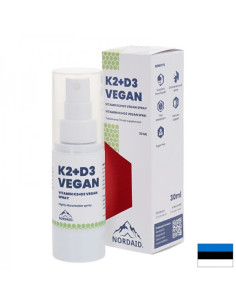 Веган витамини К2 (25 µg) + D3 (1000 IU) Здраве за сърцето и костите, силен имунитет Спрей за уста, 30 ml, 200 впръсквания