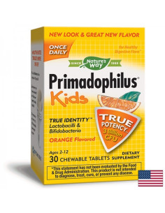 Пробиотик Примадофилус Кидс – за деца (2-12 г.) Primadophilus Kids 3 млрд. активни пробиотици, 30 дъвчащи таблетки с вкус на 