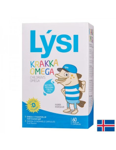 Омега-3 за деца Mасло от черен дроб на исландска риба треска + витамин D3 60 дъвчащи софтгел капсули с плодов вкус