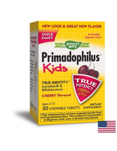 Пробиотик Примадофилус Кидс За деца (2-12 г.) 3 млрд. активни пробиотици, 30 дъвчащи таблетки с вкус на череша