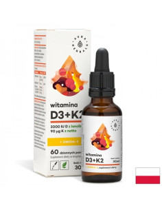 В подкрепа на костите, имунитета и мозъчната функция Витамин D3 + K2 + Oмега-3 30 ml капки